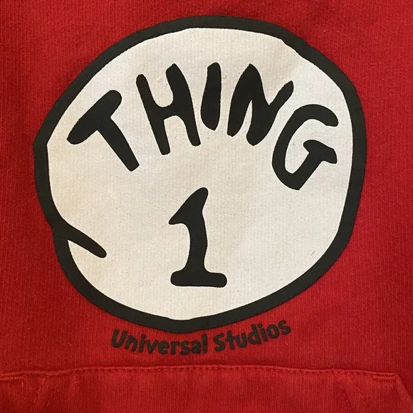 Cat In The Hat Hoodie YOUTH Small/Med Red Pullover Thing One 1 Universal Studios - Picture 2 of 4